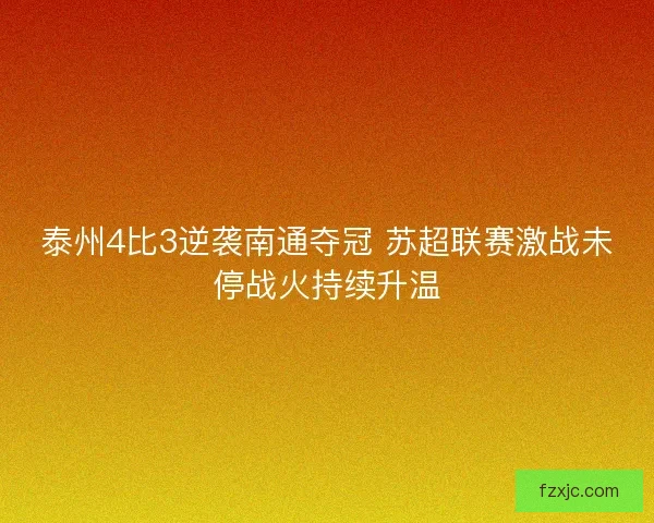 泰州4比3逆袭南通夺冠 苏超联赛激战未停战火持续升温 泰州4比3逆袭南通夺冠 苏超联赛激战未停战火持续升温